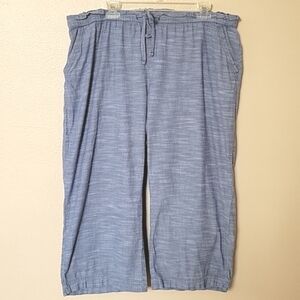 Pact Blue Organic Cotton Chambray Drawstring Cropped Wide Leg Pants - Size XL